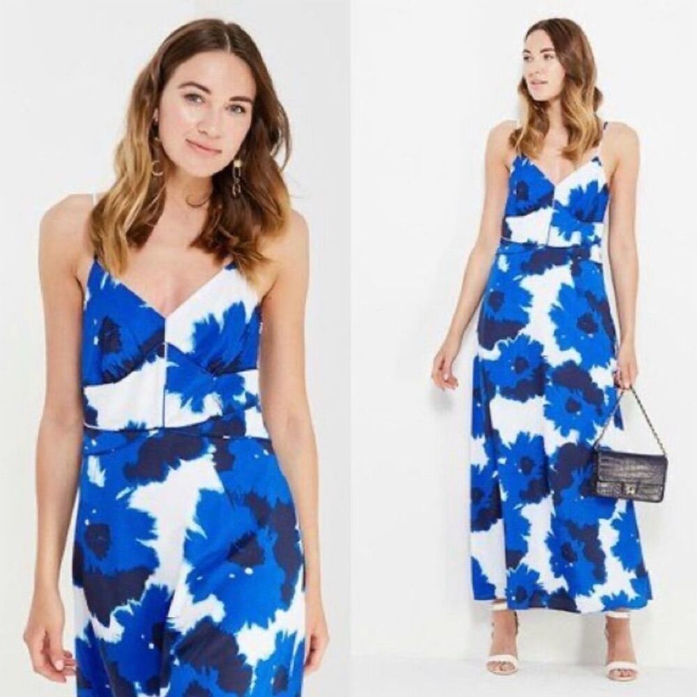 NWT Banana Republic Women's Blue Abstract Floral Maxi‎ Dress Size 0
